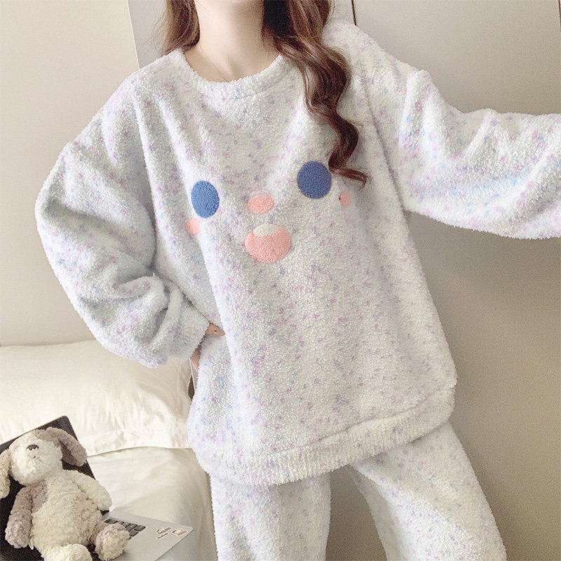 半边绒睡衣女冬可外穿甜美笑脸加绒加厚保暖长袖套装可外穿家居服,淘宝优惠券,粉丝福利购,淘宝优惠卷