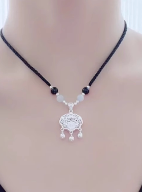 平安锁纯银999足银编织项链女