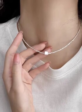 足银999锁骨链女显白碎银子