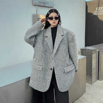ການສັກຢາຕົວຈິງແລະລາຄາທີ່ແທ້ຈິງ ~ ເສື້ອຢືດ woolen suit jacket ສໍາລັບແມ່ຍິງໃນລະດູຫນາວ, ຫນາ, ວ່າງ, ການອອກແບບ niche, ຊຸດ silhouette trendy