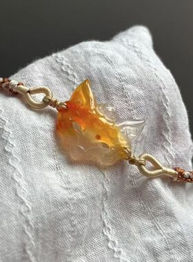 中式手绳面具手链编织设计新中式狐狸面具手链民族风灵狐手链古着