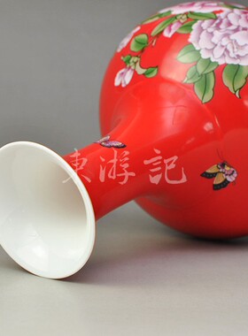 中国红瓷摆件东方印象玉堂春赏瓶