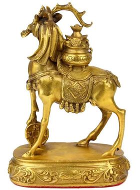 灵鹿长春黄铜摆件2026马年生肖属蛇人吉祥物礼品