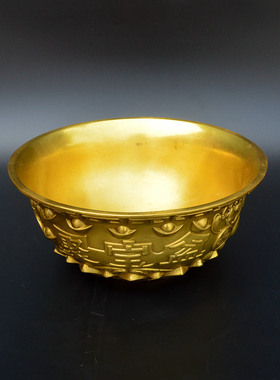 纯铜五福临门聚宝盆家居饰品摆件