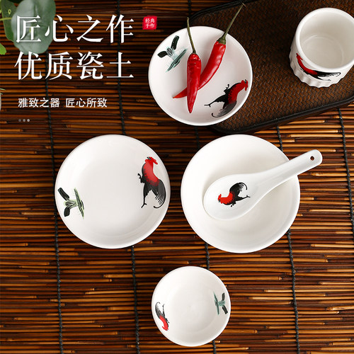 长尾公鸡陶瓷汤勺小三湾汤勺加厚白色二针汤勺子调匙汤匙陶瓷匙类 - 图0
