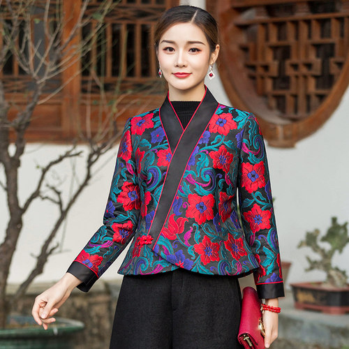 华族经典改良唐装上衣女夹棉加厚中式复古日常修身旗袍小外套马甲 - 图0