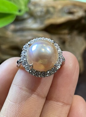 天然海水樱花粉马贝珍珠戒指