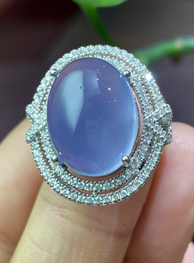 天然嫩江蓝玉髓925银镶戒指时尚百搭气质款