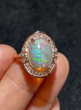 天然非洲水欧泊戒指925银镶嵌送女友送闺蜜礼物