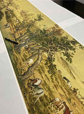 十大传世名画名家重彩工笔画长卷巨幅微喷复制郎世宁百骏图百马图