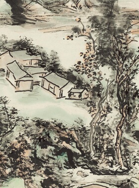 黄宾虹西泠桥晚眺图写意山水画国画艺术微喷古代名画复制品装饰画