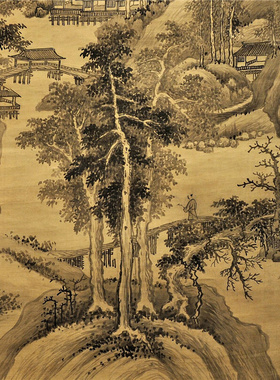 清 王鉴 关山秋霁图四王水墨工笔山水画立轴微喷复制临摹学习画稿