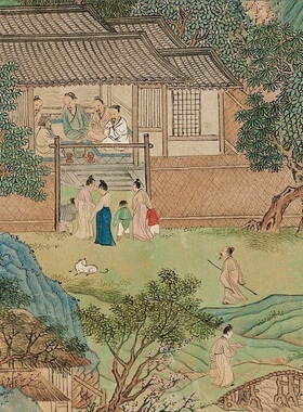 明 仇英 桃源图卷名家青绿山水画长卷高清微喷真迹复制临摹学习