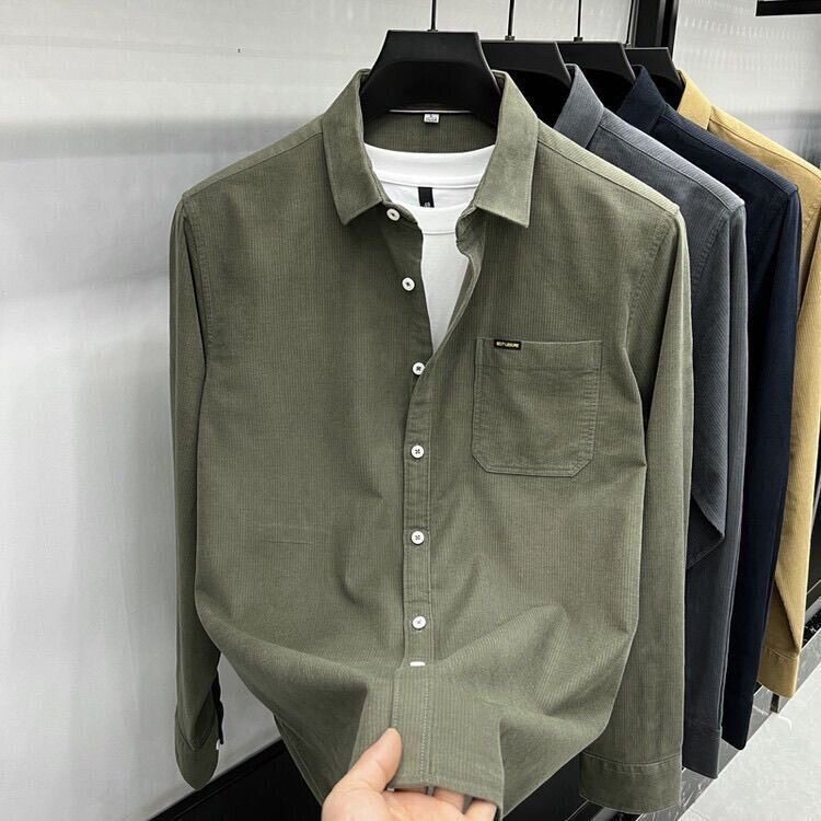 Long-sleeved corduroy all-match inch shirt 2025 business shirt men's autumn and winter new casual men's shirt trend