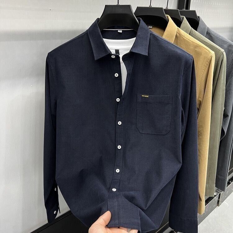 Long-sleeved corduroy all-match inch shirt 2025 business shirt men's autumn and winter new casual men's shirt trend
