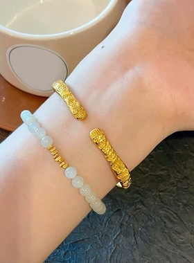 古法沙金吉言马蹄手镯女 新中式国潮风福气满满开口手镯厂家直销