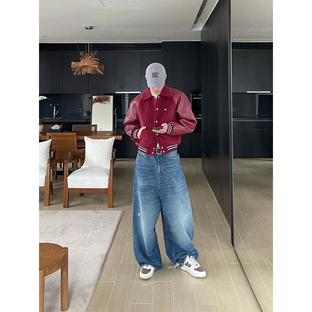 TRENDYWU 新品力作千禧年水洗做旧须边vibe阔腿中性慵懒厚牛仔裤,淘宝优惠券,粉丝福利购,淘宝优惠卷