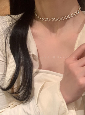 优雅绝美珍珠颈链锁骨链女夏小众设计感轻奢配饰品网红choker项链