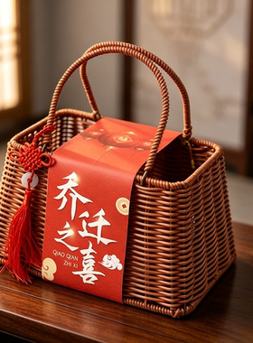 仿藤编手提端午中秋乔迁生日礼篮