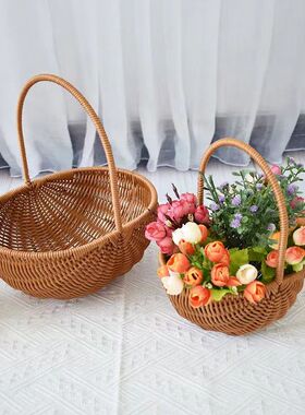 仿藤手提插花花艺藤编手工编织花店柳编花篮拍照客厅摆件绿植篮子