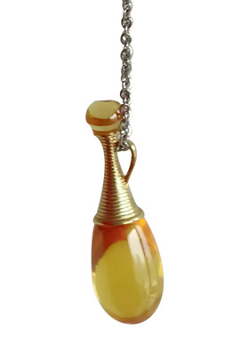 铜镀白金项链黄色水晶香水瓶吊坠