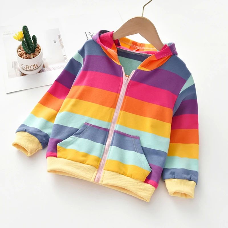 Autumn Baby Girls Hoodie Jacket Kids Sweater Shirt Rainbow S - 图0
