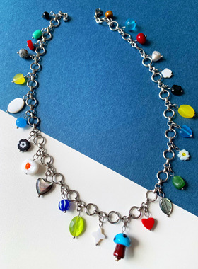 {鱼耳Museum}原创手工体恤吊带趣味串珠金属项链 蘑菇吊坠锁骨链