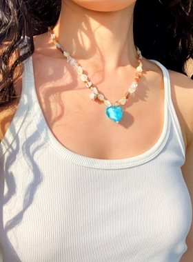 天然贝壳{鱼耳Museum爱心吊坠