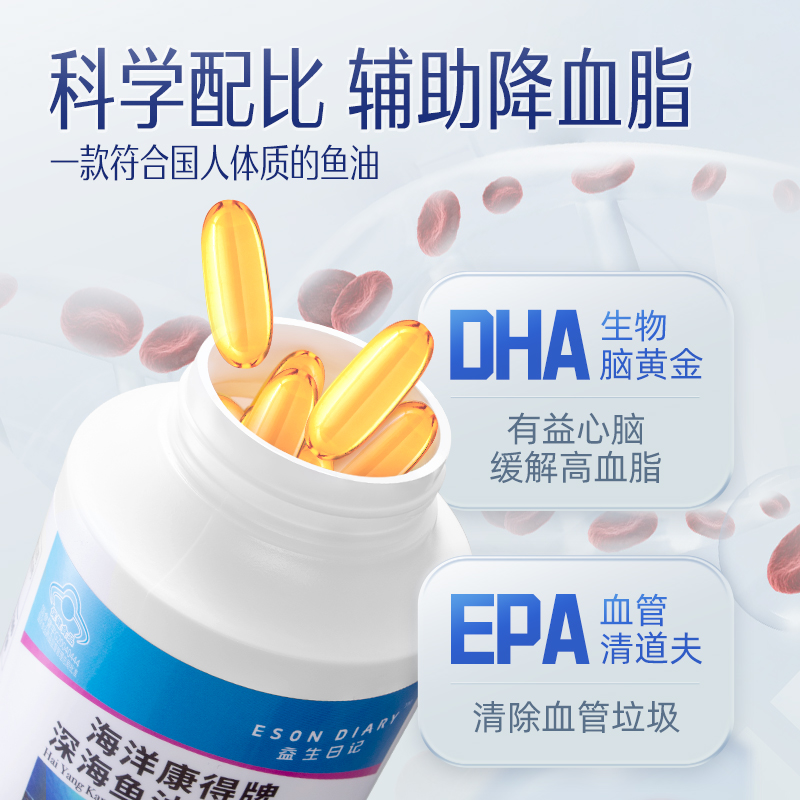 益生日记深海鱼油软胶囊200粒官方旗舰店调节血脂含DHA+EPA中老年