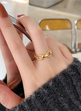 欧美时尚个性麻花钛钢戒指ins