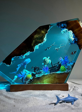 海底树脂小夜灯鲸鱼海龟潜水创意