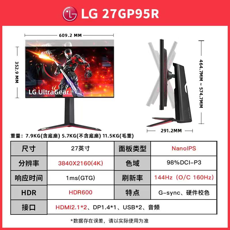 LG 27GP95U/GR93U询h价显示器27寸IPS4K144屏电竞游戏HDMI2.1-图1