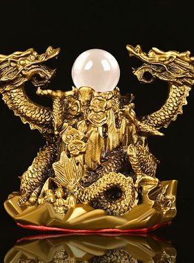 纯铜双龙戏珠摆件二龙戏珠生肖龙五行神龙云龙祥龙双龙抱柱大铜龙