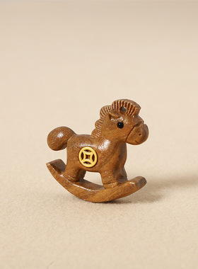 檀木摇摇马卡通桌面摆件