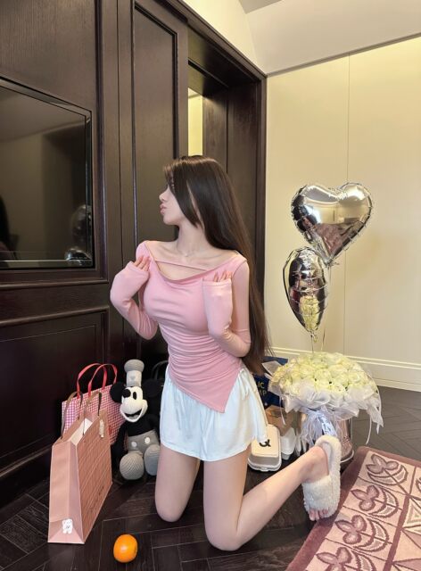 JAMAIS VU Clearance Swing Collar Style Korean niche Design Strap Waist Pleated Long Sleeve Top