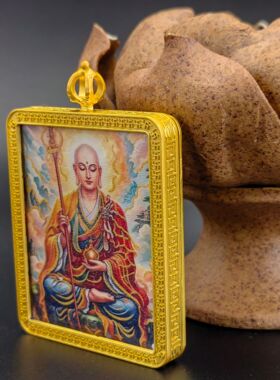 单面描金地藏4x5八宝莲花万字壳唐卡吊坠立体项链饰品装饰礼品