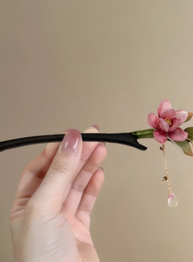 新中式木质桃花流苏发簪