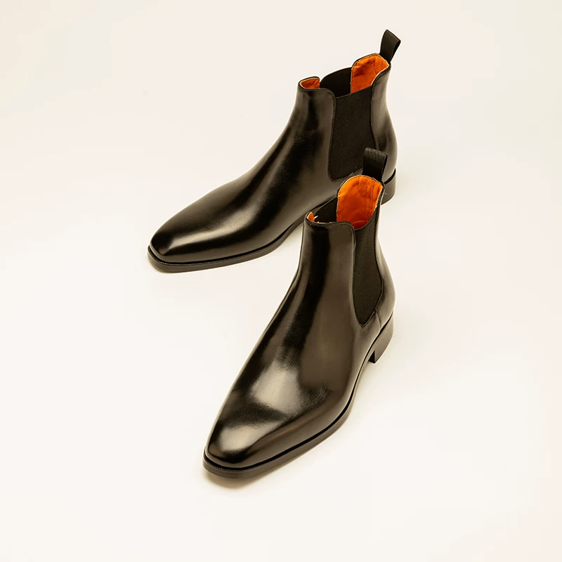 «[Wang Haoxin's same style] chioryn Qingrun Chelsea boots men's mid-top square toe genuine leather Martin boots.»