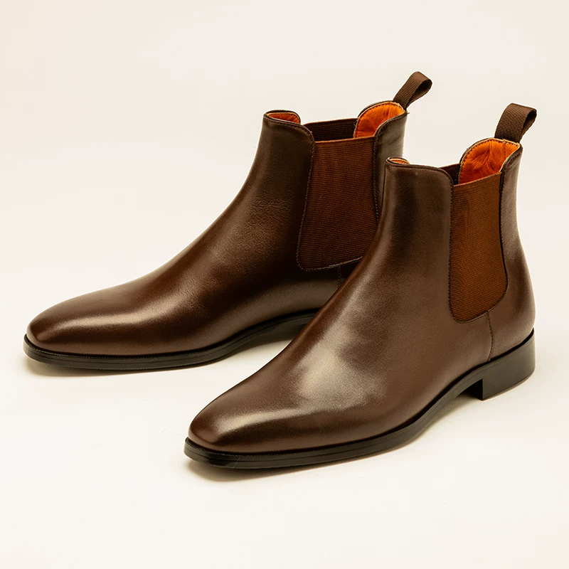 «[Wang Haoxin's same style] chioryn Qingrun Chelsea boots men's mid-top square toe genuine leather Martin boots.»