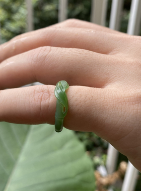 CC雕刻天然和田玉碧玉青竹指环原创设计戒指手工小众男女