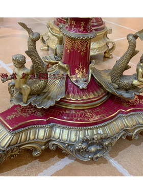 陶瓷配铜做旧手工彩绘装饰摆件