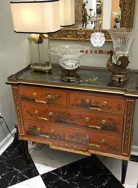 新中式风桌子手绘玄关柜装饰摆件