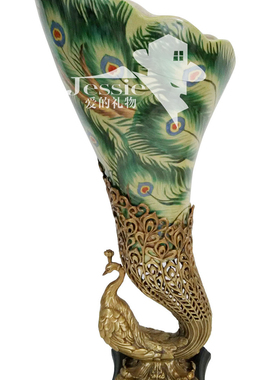 室内孔雀花瓶欧式风田园大摆件