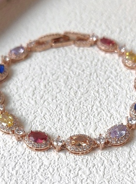 多巴胺宝石彩色手链锆石爆闪新款轻奢小众高级感时尚气质百搭手饰