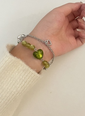 Willa｜绿色系串珠爱心蝴蝶琉璃拼接项链女ins小众设计感森系手链