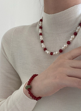 Willa｜开年新中式复古红玛瑙隔珠施家珍珠项链女复古气质锁骨链