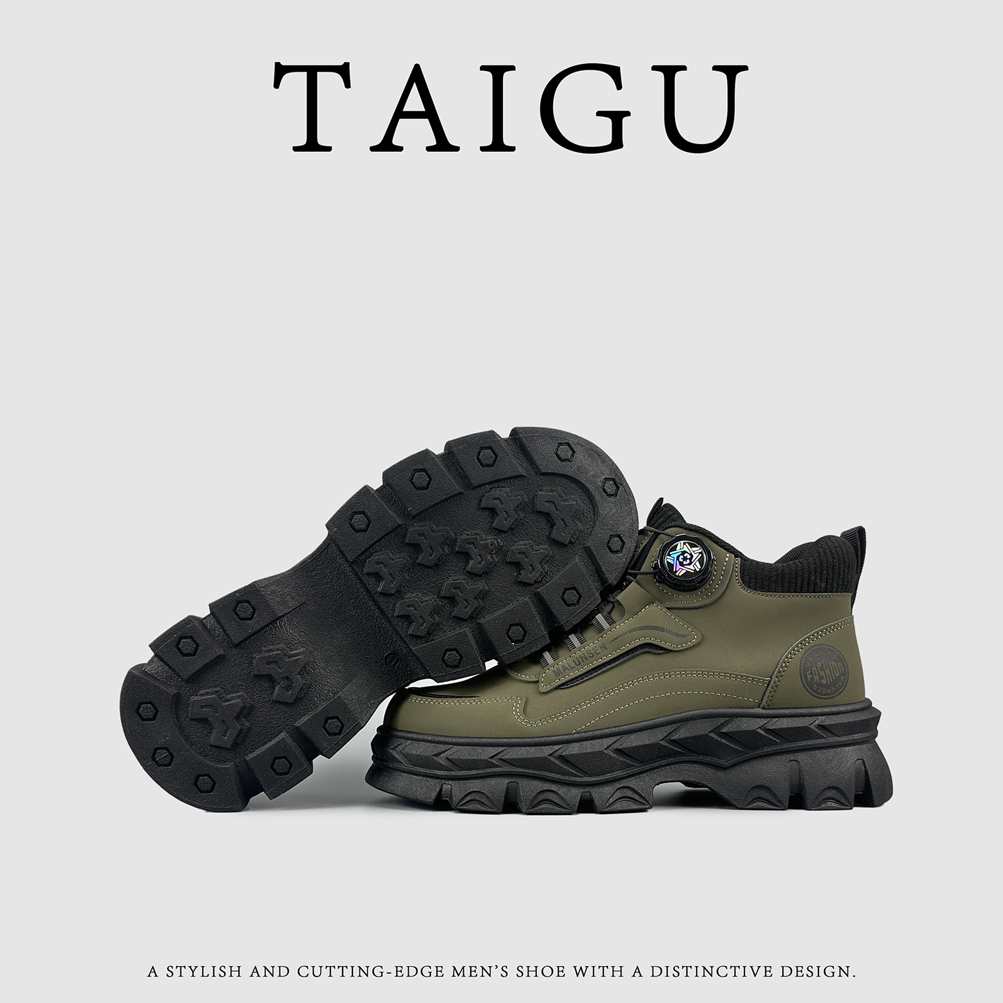 马丁靴男鞋英伦美式中高帮户外登山鞋复古百搭老爹鞋侧边旋转纽扣 - 图1