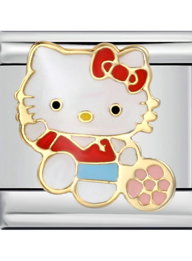 kitty卡通可爱猫咪粉色少女意大利小众模块手链钛钢DIY配件饰品