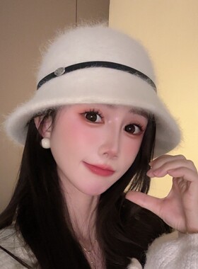 白色兔毛渔夫帽女2026秋冬防寒保暖女士水桶帽子新款百搭时尚盆帽