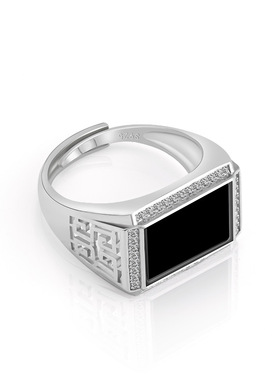 天然A货翡翠墨翠马鞍戒指男款简约大气可调节指环个性饰品送礼物